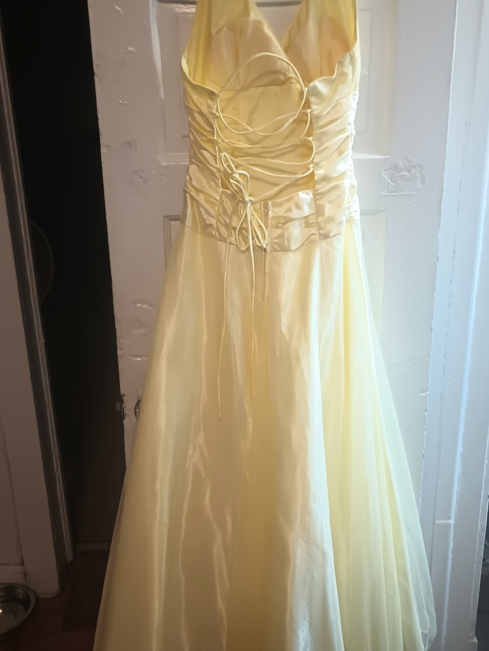 Yellow Satin A-Line Evening Gown